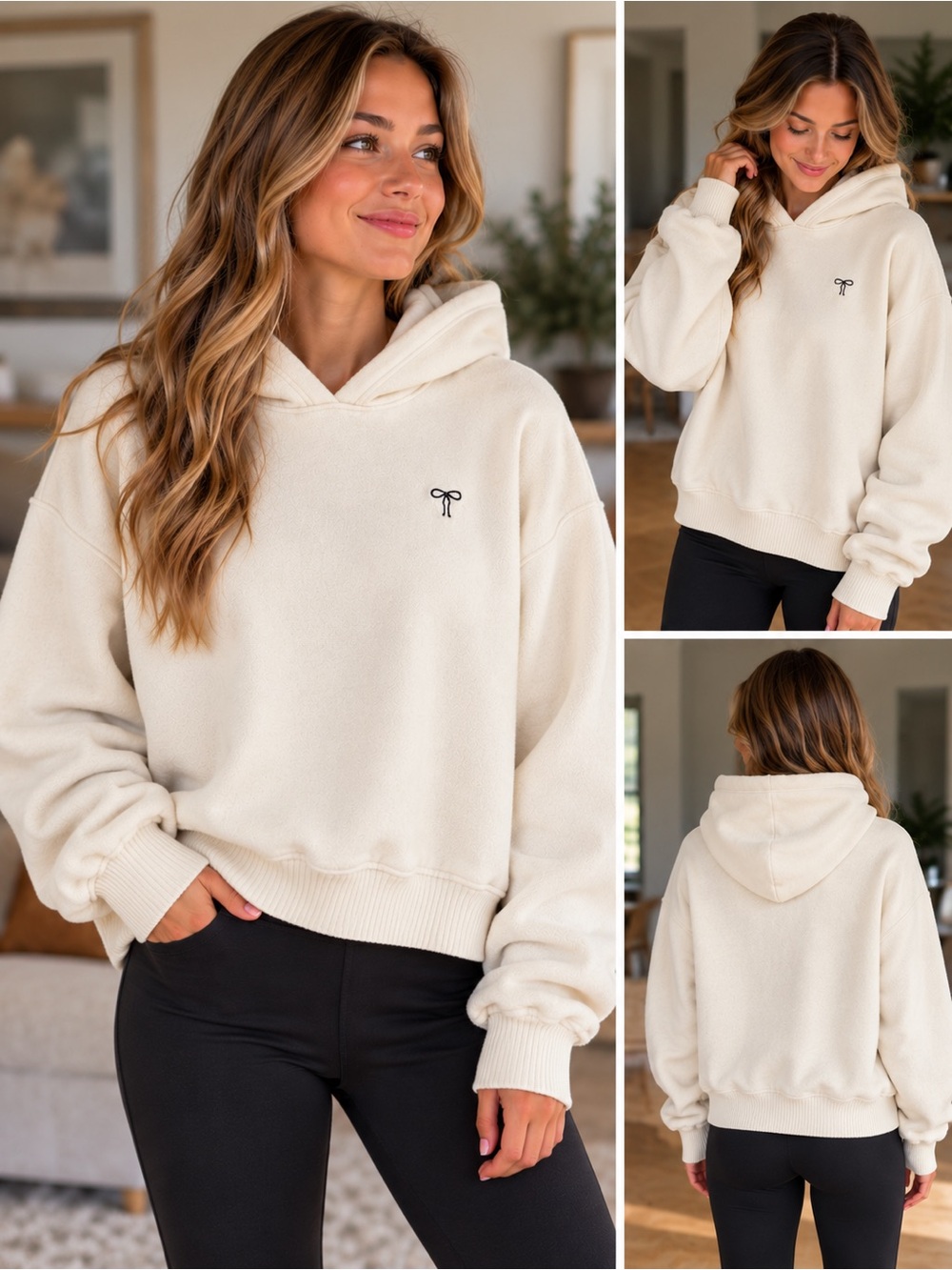 aerie Cream Pullover Hoodie with Small Chest Logo